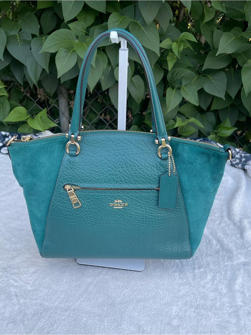 COACH Prairie Satchel Teal Leather & Suede